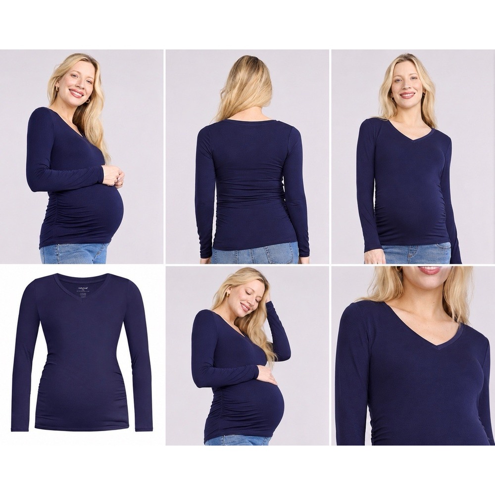 Motherhood Maternity Peacoat Blue V-Neck Side Ruched Long Sleeve Tee XL NWT